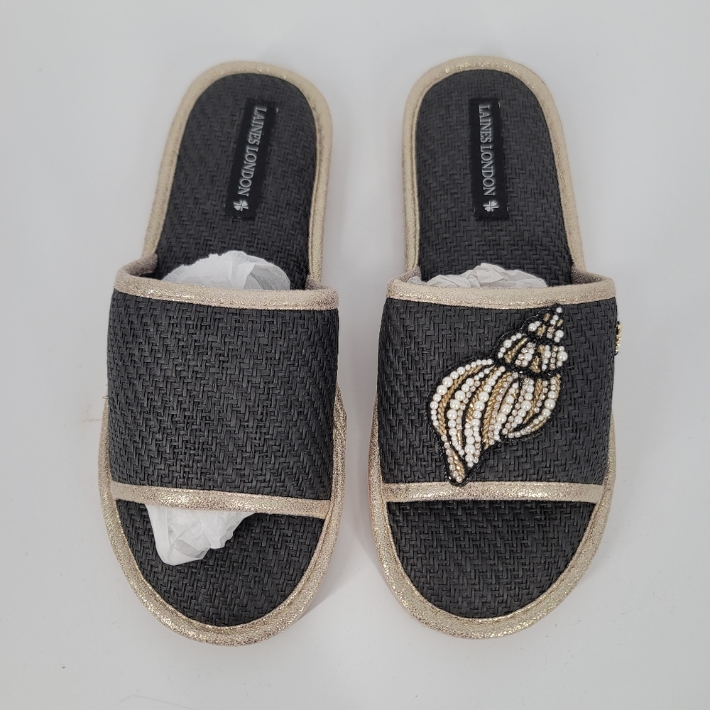 Laines London Straw Sandals with Seashell Brooch Size L US 9 10 NEW